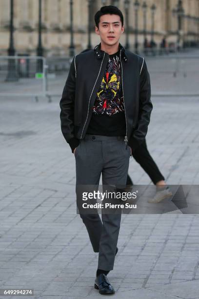 Sehun arrives at the Louis Vuitton show as part of the Paris Fashion Week Womenswear Fall/Winter 2017/2018 on March 7, 2017 in Paris, France.
