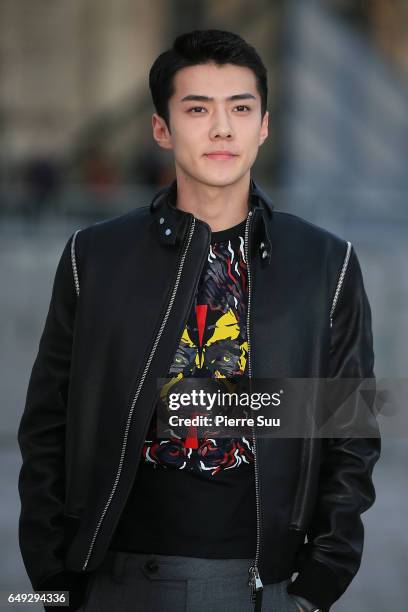 Sehun arrives at the Louis Vuitton show as part of the Paris Fashion Week Womenswear Fall/Winter 2017/2018 on March 7, 2017 in Paris, France.