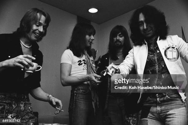 Bad Company being interviewed by Music Life magazine at a hotel, March 1975.