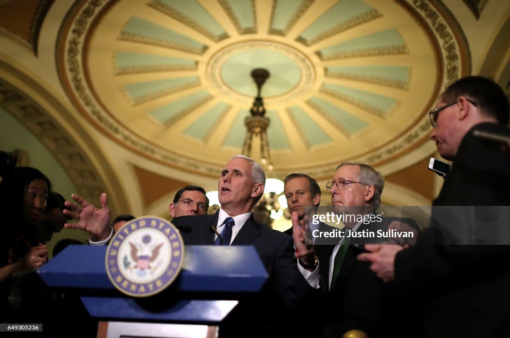 Senate Lawmakers Address The Media After Their Weekly Party Luncheons