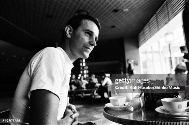 John McLaughlin being interviewed at a hotel cafe in Tokyo, October 1973.