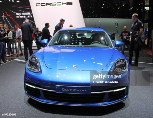Porsche - Panamera 4S Diesel Sport Turismo is on display during the 87th Geneva International Motor Show at Palexpo Exhibition Centre in Geneva,...