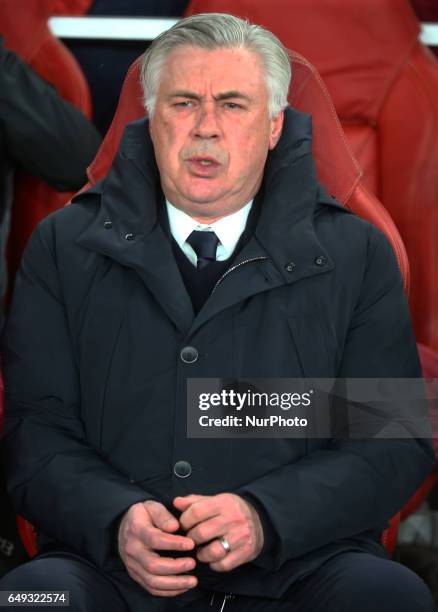 Carlo Ancelotti manager of FC Bayern Munich during UEFA Champions League - Round 16 - 2nd Leg match between Arsenal and Bayern Munich at The Emirates...