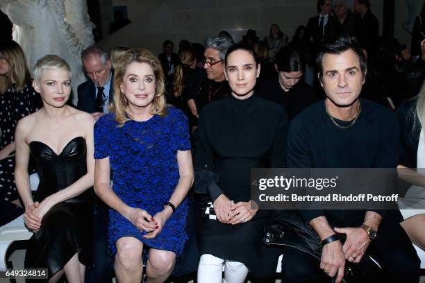 Michelle Williams,Catherine Deneuve, Jennifer Connelly and Justin Theroux attend the Louis Vuitton show as part of the Paris Fashion Week Womenswear...