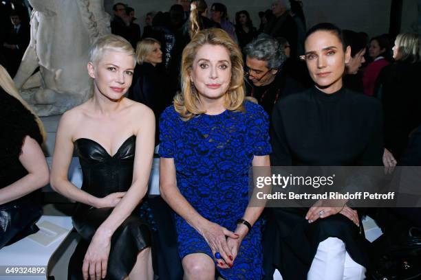 Michelle Williams, Catherine Deneuve and Jennifer Connelly attend the Louis Vuitton show as part of the Paris Fashion Week Womenswear Fall/Winter...