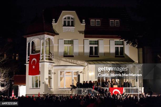 View of the Turkish consulate after Foreign Minister Mevlut Cavusoglu spoke to supporters of the upcoming referendum in Turkey on March 7, 2017 in...