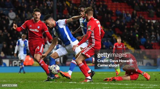 Blackburn Rovers' Derrick Williams scores his sides opening goal during the Sky Bet Championship match between Blackburn Rovers and Cardiff City at...