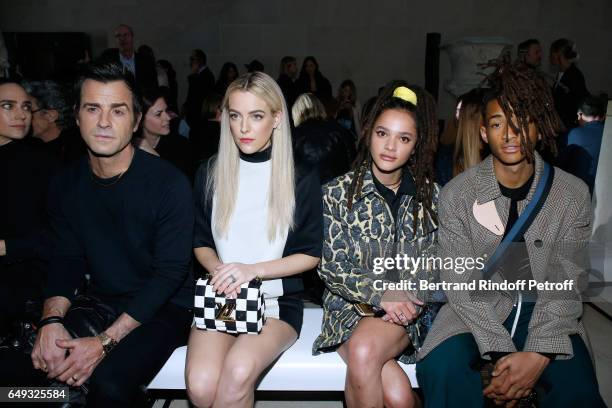 Justin Theroux, Riley Keough, Sasha Lane and Jaden Smith attend the Louis Vuitton show as part of the Paris Fashion Week Womenswear Fall/Winter...