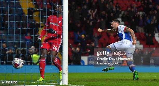 Blackburn Rovers' Derrick Williams celebrates his equalising goal during the Sky Bet Championship match between Blackburn Rovers and Cardiff City at...