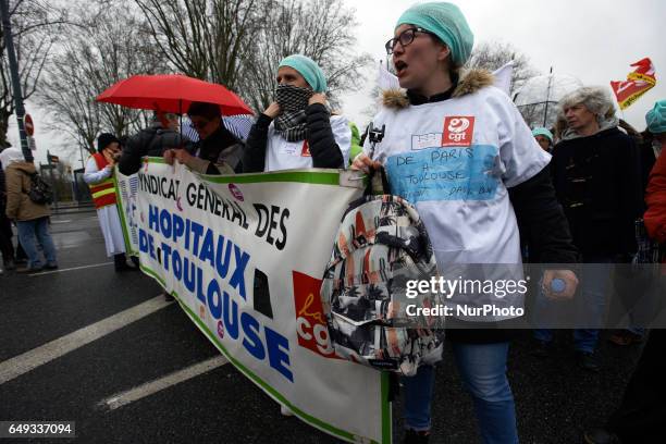 Nurses shout slogans during a demonstration. More than 4000 nurses, students and civil servants took to the streets as they denounce the lack of...