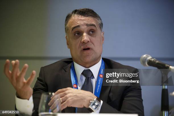 Egizio Bianchini, vice chairman of BMO Capital Markets Corp., speaks during a panel discussion at the 2017 Prospectors & Developers Association of...