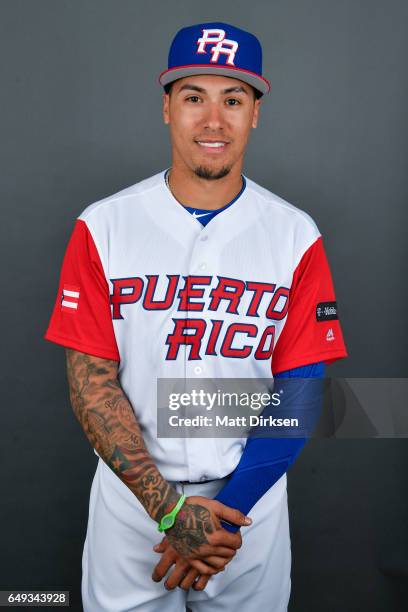 Javier Baez of Team Puerto Rico poses for a headshot for Pool D of the 2017 World Baseball Classic on Tuesday, March 7, 2017 at Salt River Fields at...