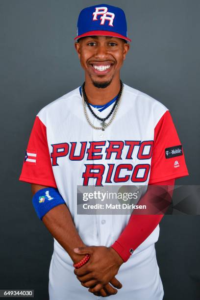 Francisco Lindor of Team Puerto Rico poses for a headshot for Pool D of the 2017 World Baseball Classic on Tuesday, March 7, 2017 at Salt River...