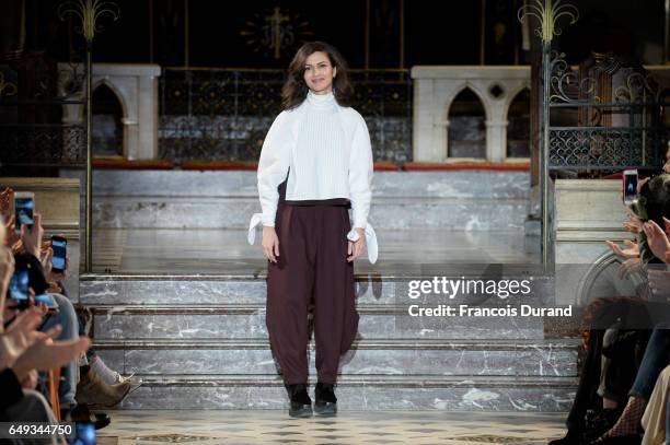 Designer Designer Nobieh Talaei walks the runway during the Nobi Talai show as part of the Paris Fashion Week Womenswear Fall/Winter 2017/2018 on...