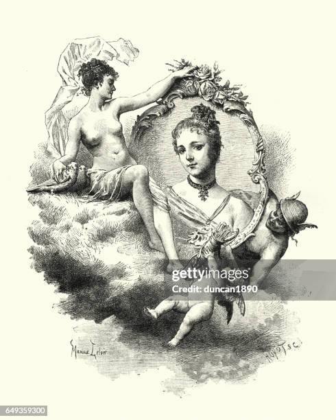 ローマの神々水星、金星、若い女性を取り巻くキューピッド - 女神アフロディーテ点のイラスト素材／クリップアート素材／マンガ素材／アイコン素材