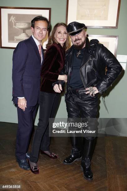 Stephane Ruffier-Meray, Marisa Berenson and Peter Marino attend "Dessiner L'Or et L'Argent Odiot Orfevre" Exhibition Launch at Musee Des Arts...