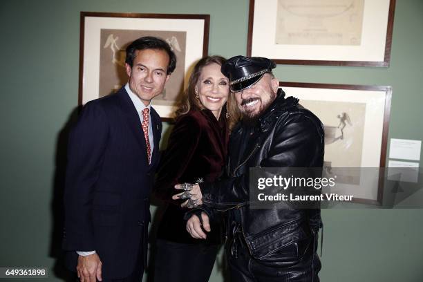 Stephane Ruffier-Meray, Marisa Berenson and Peter Marino attend "Dessiner L'Or et L'Argent Odiot Orfevre" Exhibition Launch at Musee Des Arts...