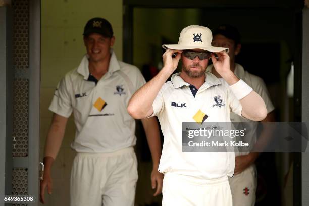 Dan Christian of the Bushrangers walks out of the changerooms to take the field during the Sheffield Shield match between Victoria and Western...