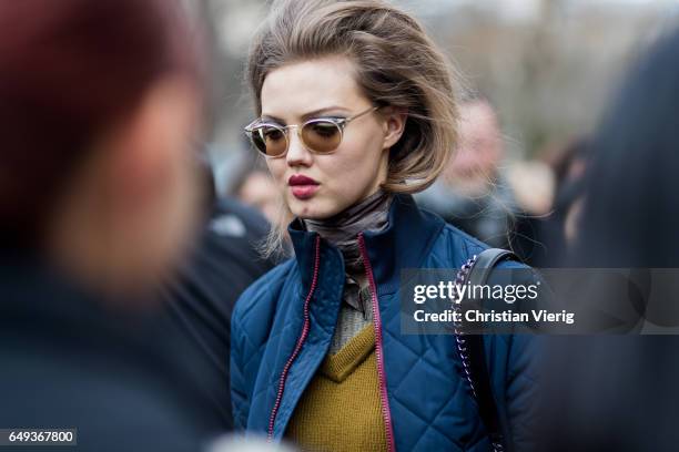 Model Lindsey Wixson outside Chanel on March 7, 2017 in Paris, France.