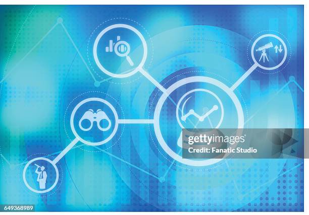 illustrative image representing business forecasting - person looking through magnifying glass stock illustrations
