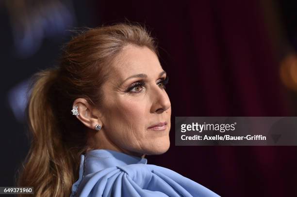 Singer Celine Dion arrives at the Los Angeles Premiere of 'Beauty and the Beast' at El Capitan Theatre on March 2, 2017 in Los Angeles, California.
