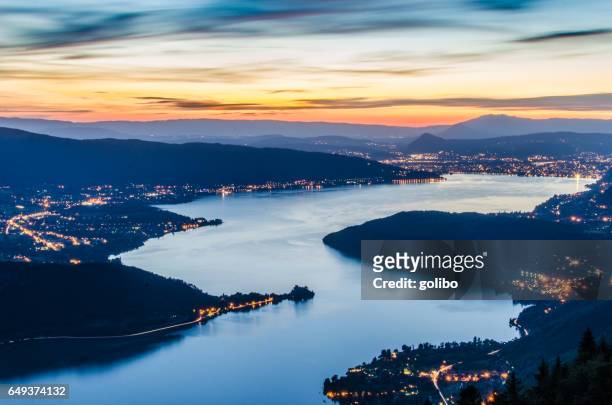 lake annecy (lac d'annecy) in france by talloires by night - auvergne rhône alpes stock pictures, royalty-free photos & images