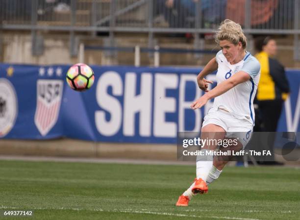 Millie Bright of England passes the ball against France during the SheBelieves Cup at Talen Energy Stadium on March 1, 2017 in Chester, Pennsylvania.