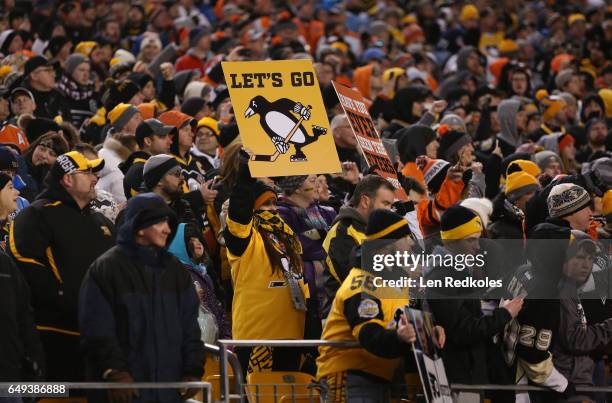 Pittsburgh Penguins fan shows their support prior to the 2017 Coors Light NHL Stadium Series between the Philadelphia Flyers and the Pittsburgh...