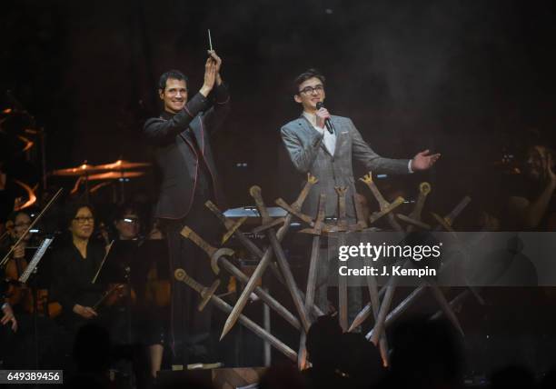 Composer Ramin Djawadi and actor Isaac Hempstead Wright attend the "Game Of Thrones" In Concert at Madison Square Garden on March 7, 2017 in New York...