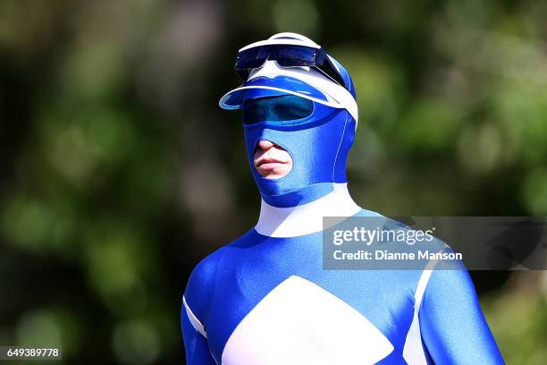 Supporter looks on during day one of the First Test match between New Zealand and South Africa at University Oval on March 8, 2017 in Dunedin, New...