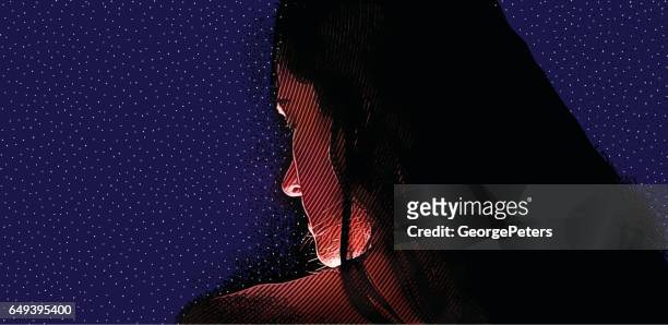 close of of women's face and starry night - looking over shoulder stock illustrations