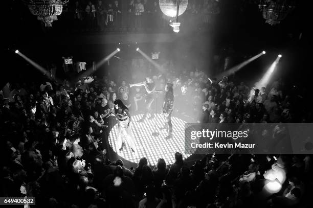 Neil Perry, Kimberly Perry and Reid Perry of The Band Perry perform onstage during their "Welcome To My Bad Imagination - A Series of Pop-up Shows"...