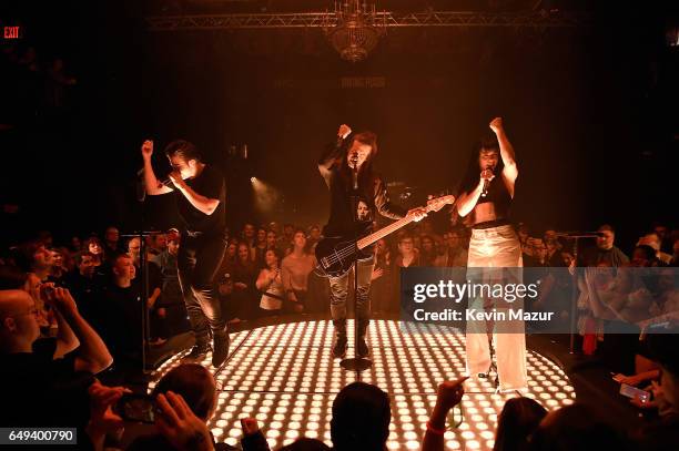 Neil Perry, Kimberly Perry and Reid Perry of The Band Perry perform onstage during their "Welcome To My Bad Imagination - A Series of Pop-up Shows"...