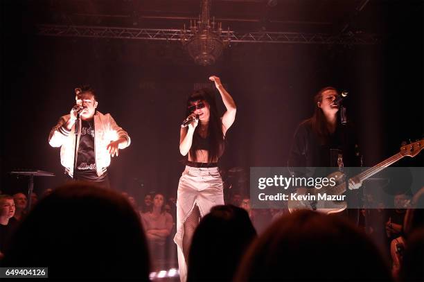 Neil Perry, Kimberly Perry and Reid Perry of The Band Perry perform onstage during their "Welcome To My Bad Imagination - A Series of Pop-up Shows"...