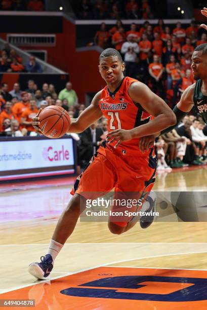 Illinois Fighting Illini guard Malcolm Hill dribbles into the lane during the Big Ten conference game between the Michigan State Spartans and the...