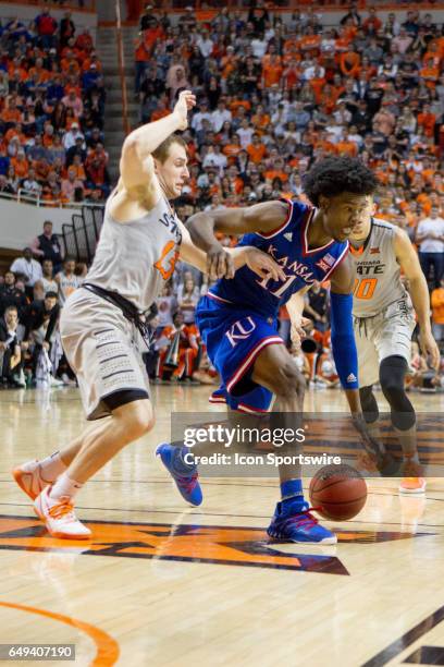 Kansas Jayhawks guard Josh Jackson during the Big 12 conference mens basketball game between the Kansas Jayhawks and the Oklahoma State Cowbosy on...