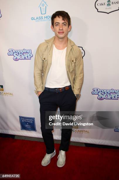 Actor Kevin McHale attends the premiere of Glass House Distributions' "Dropping The Soap" at Writers Guild Theater on March 7, 2017 in Beverly Hills,...