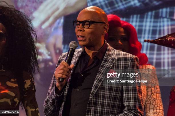 RuPaul makes a surprise appearance onstage during "RuPaul's Drag Race" Season 9 Premiere Party & Meet The Queens Event at PlayStation Theater on...