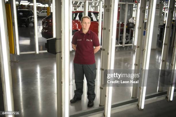 Customer Acceptance Line Bays Group Leader Tracey Wilks at the Jaguar Land Rover factory on March 1, 2017 in Solihull, England. The photoshoot was...