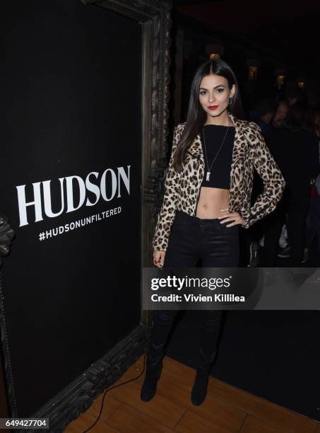 Actress Victoria Justice attends a private event hosted by Hudson at Hyde Staples Center for a Red Hot Chili Peppers concert on March 7, 2017 in Los...