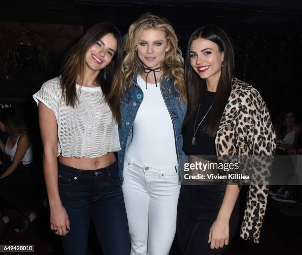 Madison Reed, AnnaLynne McCord and Victoria Justice attend a private event hosted by Hudson at Hyde Staples Center for a Red Hot Chili Peppers...