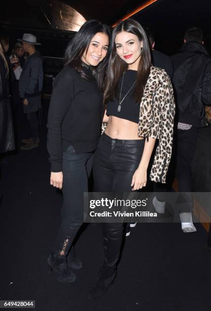 Actresses Emmanuelle Chriqui and Victoria Justice attend a private event hosted by Hudson at Hyde Staples Center for a Red Hot Chili Peppers concert...