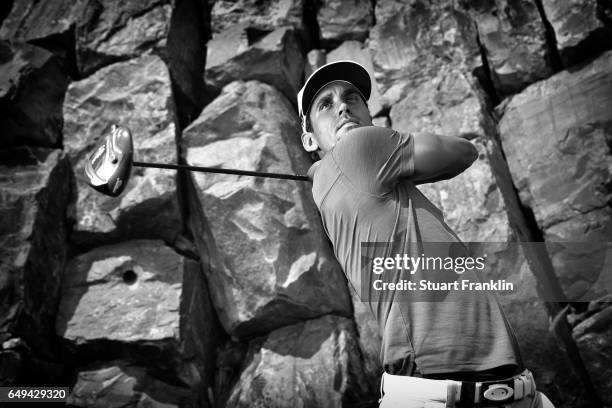 This images was converted into black and white from a color original.) Rafa Cabrera Bello of Spain poses for a picture during the pro am prior to the...