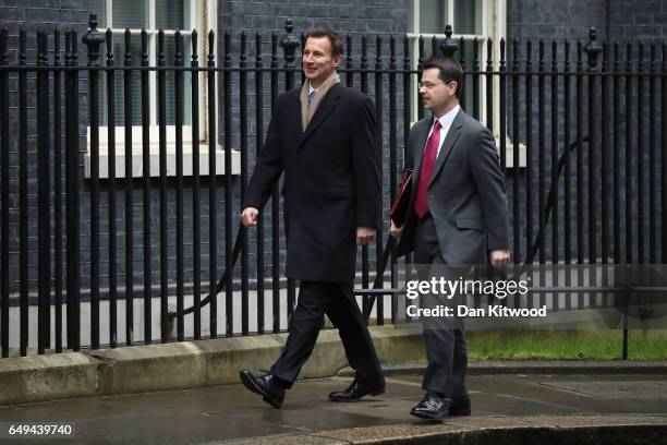Secretary of State for Health Jeremy Hunt and Secretary of State for Northern Ireland James Brokenshire arrive for a Pre-Budget Cabinet meeting at...