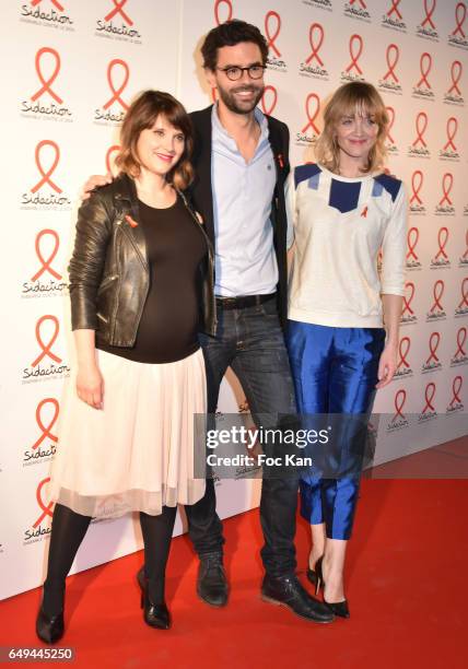 Presenter, Thomas Isle and Maya Lauque attend the Sidaction 2017 Launch Party : Photocall at Musee Branly on March 07, 2017 in Paris, France.