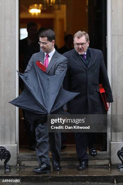 Secretary of State for Northern Ireland James Brokenshire and Secretary of State for Scotland David Mundell leave a Pre-Budget Cabinet meeting at...