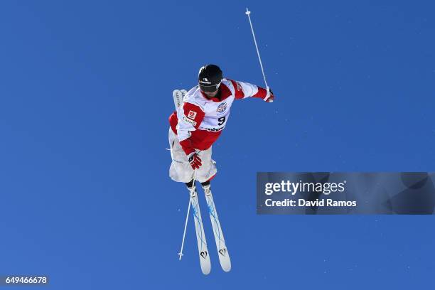 Marc-Antoine Gagnon of Canada makes a training jump prior to the Men's Moguls qualification on day one of the FIS Freestyle Ski & Snowboard World...