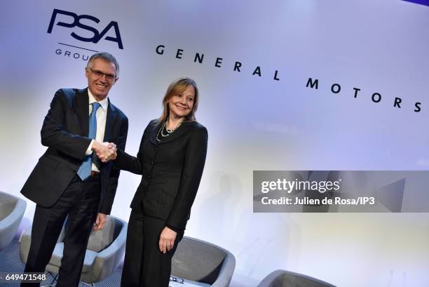 Carlos Tavares chairperson of the managing board of French car-maker Groupe PSA and Mary T. Barra chairperson and CEO of General Motors Company...