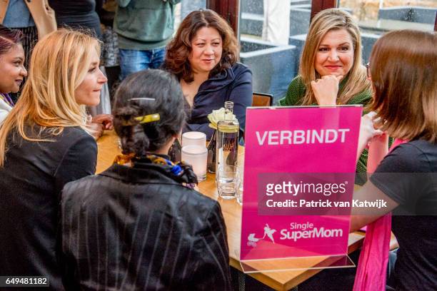 Queen Maxima of The Netherlands attends a meeting at Foundation Single Supermom on International Women's Day on March 8, 2017 in Amsterdam,...