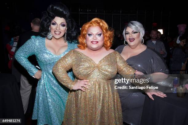 Kasha Davis, Ginger Minj and Darienne Lake attend "RuPaul's Drag Race" Season 9 Premiere Party & Meet The Queens Event at PlayStation Theater on...